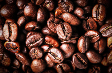 Roasted Coffee Beans background texture. Arabic roasting coffee