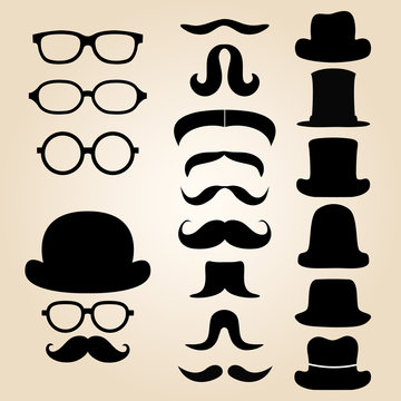 Retro gentleman's set consists of a hat, glasses and mustache