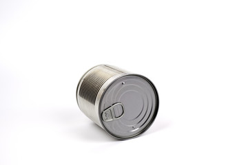Closed tin can isolated on white background.