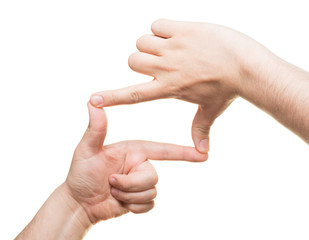 two hands make frame shape isolated