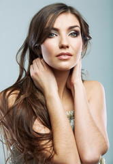 Naklejka premium Woman face close up beauty portrait. Female model isolated.