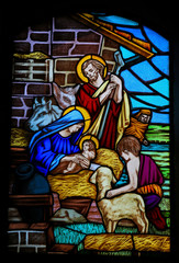 Fototapeta na wymiar Stained Glass - Nativity Scene at Christmas