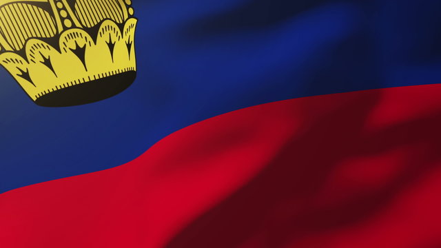 Liechtenstein flag waving in the wind. Looping sun rises style
