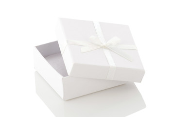 ajar white gift box on a white background