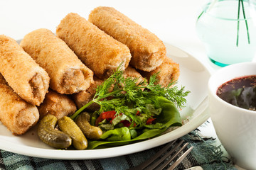 Croquettes with meat and beetroot soup