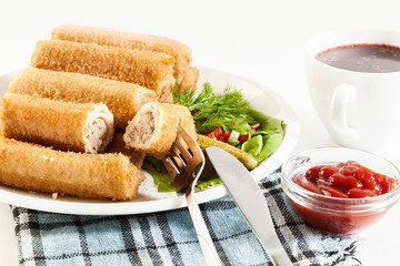 Croquettes with meat and beetroot soup