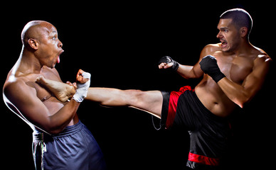 mma fighter performing a counter attack from a kick