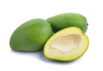 green mango on white background