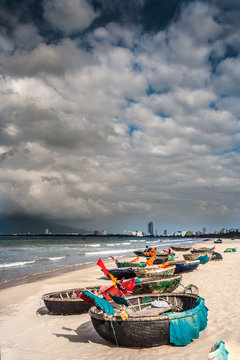 Fototapeta boats on the beach of Da Nang city, Vietnam