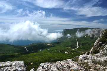 Beautiful summer sky with clouds. Crimea mountains