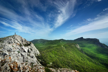 Beautiful summer sunny day with clouds. Crimea mountains