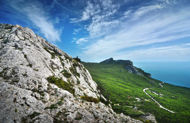 Beautiful summer sunny day with clouds. Crimea mountains