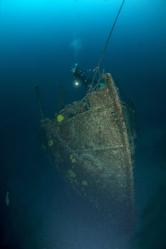 Croatia, Cres, Wreck diving at wreck Lina