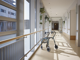 Germany, Cologne, Walking frame in corridor of nursing home