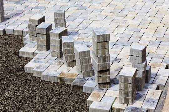 Germany, Rhineland Palatinate, Construction of paving stones