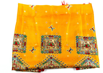 yellow indian silk scarf dupatta isolated