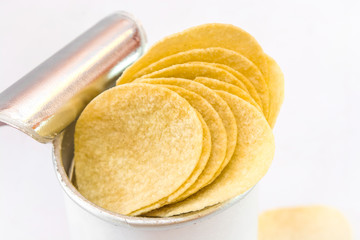 Potato chips in Box on White Background,