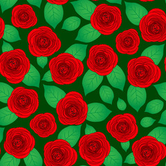 Seamless pattern with roses and leaves