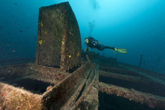 Croatia, Cres, Wreck diving at wreck Lina