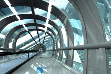 Futuristic passage of railway station, D Rendering