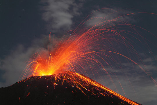 Indonesia, Sumatra, Krakatoa volcano erupting