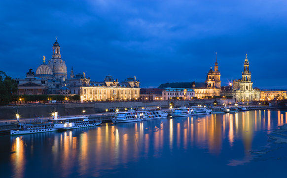 Germany, Saxony, Dresden skyline at night