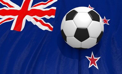 3d illustration of a soccer ball on the flag of New Zealand