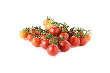 fresh cherry tomatoes with stem isolated on white background