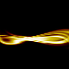 Abstract golden swoosh speed wave layout over black