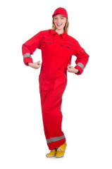 Woman in industrial concept isolated on white