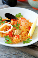 risotto with mussels and squid meat plate