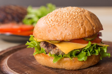 Closeup of classic burger