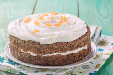 Mother's day carrot cake with swirls cream cheese frosting