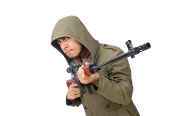 Man with a gun isolated on white