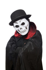 Man in horror costume with mask isolated on white