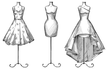 Set of mannequins. dresses. Fashion illustration. - 79996474