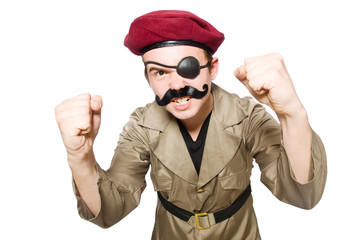 Funny soldier in military concept