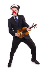 Naklejka premium Funny clown businessman isolated on the white background
