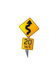 yellow 20kmh warning sign