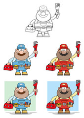 Cartoon Illustration Of Mechanic Character 4. Collection Set