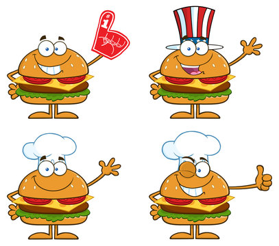 Hamburger Characters 3. Collection Set Isolated On White