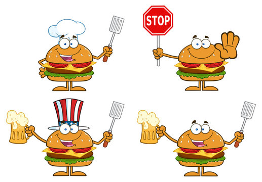 Hamburger Characters 4. Collection Set Isolated On White