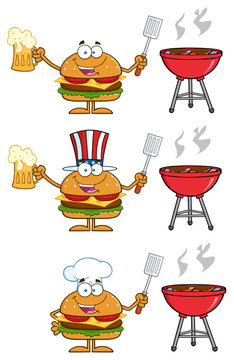 Hamburger Characters 5. Collection Set Isolated On White
