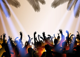 Summer Beach party with dance silhouettes and place for text