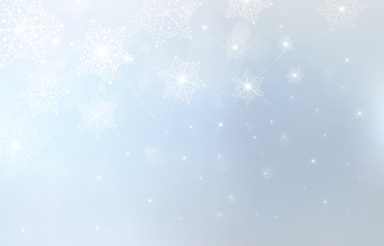 Vector blue background with snowflakes, stars and lights.