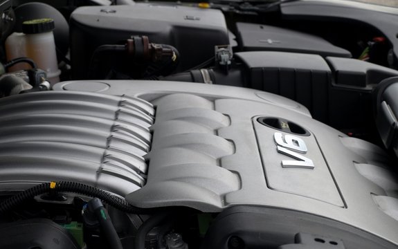 V6 car engine closeup