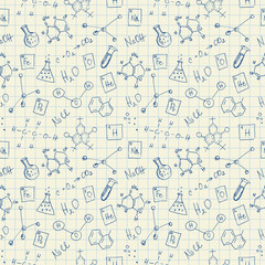 Fototapeta na wymiar Chemistry doodles seamless pattern