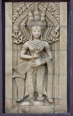 apsara dancers statue stone carving, angkor wat, cambodia