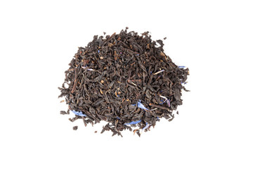 Black Earl Grey tea isolated on white, top view