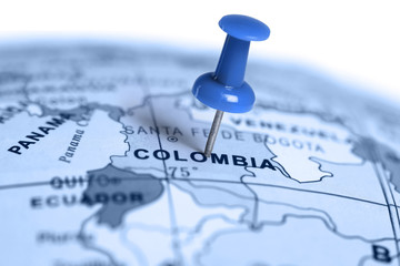 Location Colombia. Blue pin on the map.